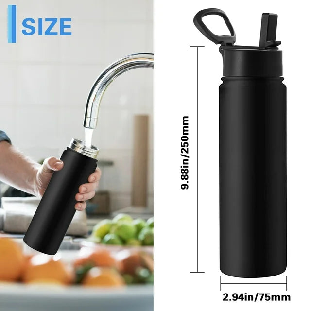ZIQIAN 24oz Sports Thermos Bottle, Double Insulated Metal Water Bottle with Straw Lid And Flip Lid! Hot/Cold Vacuum Insulated Stainless Steel Bottle. BPA-Free Leakproof Water Bottles - With Straw