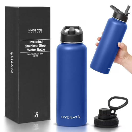 HYDRATE 40 oz Stainless Steel Water Bottles - Double-Wall Vacuum Insulation
