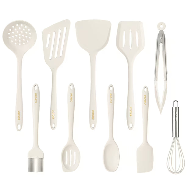 Carote 10Pcs Silicone Kitchen Cooking Utensils Set, Nonstick Cooking Utensil, Dishwasher Safe, White