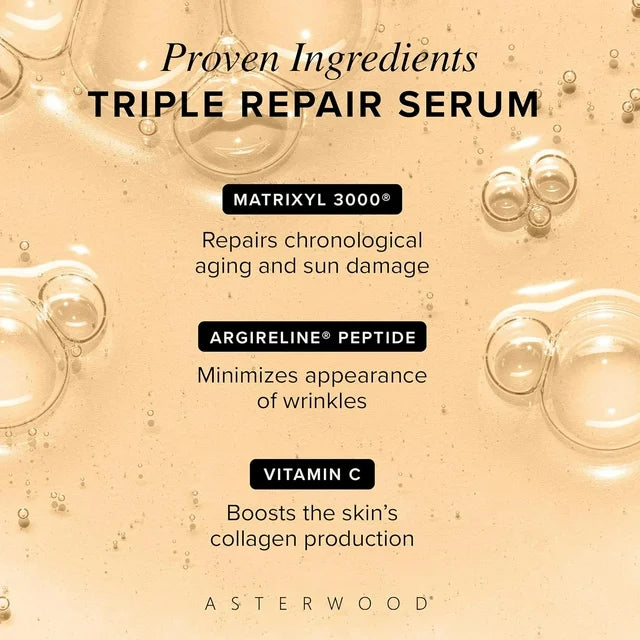 Asterwood Triple Repair Matrixyl 3000 + Argireline + Hyaluronic Acid + Organic Vitamin C Serum for Face