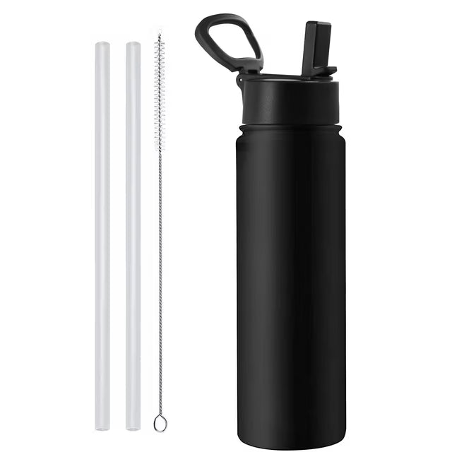 ZIQIAN 24oz Sports Thermos Bottle, Double Insulated Metal Water Bottle with Straw Lid And Flip Lid! Hot/Cold Vacuum Insulated Stainless Steel Bottle. BPA-Free Leakproof Water Bottles - With Straw