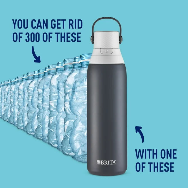 Brita 20 oz Carbon Premium Stainless Steel Leak Proof Filtered Insulated Water Bottle with Straw