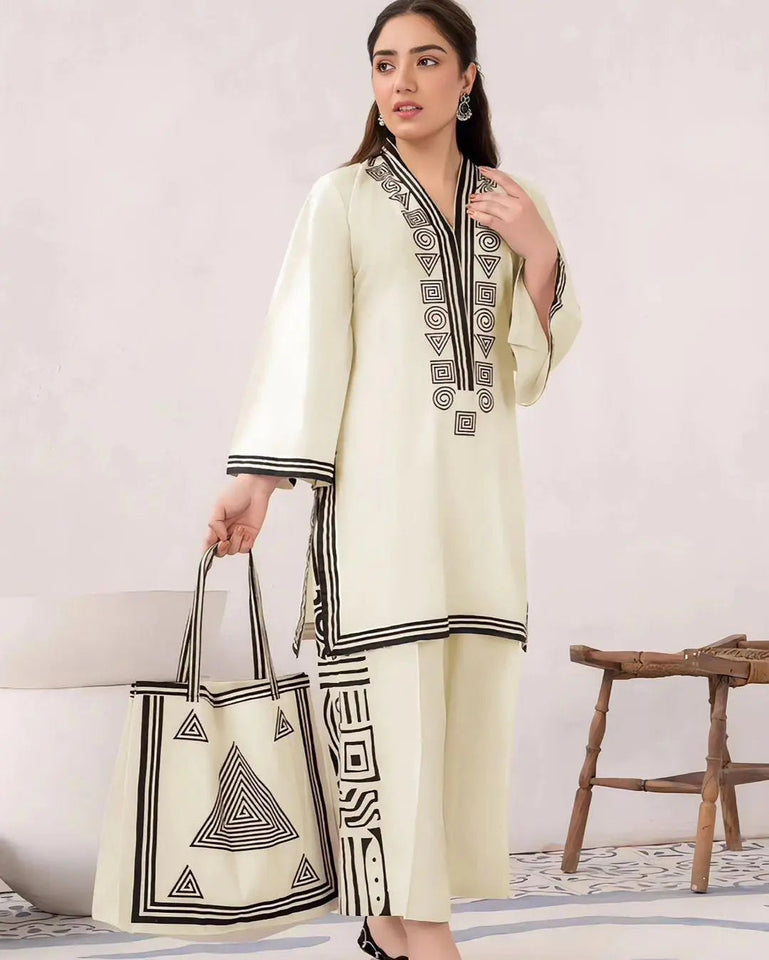 2Pcs Women's Elegant Stitched Embroidered Suit Hype Hem