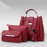3 Pcs Women Leather plain Hand Bag Set