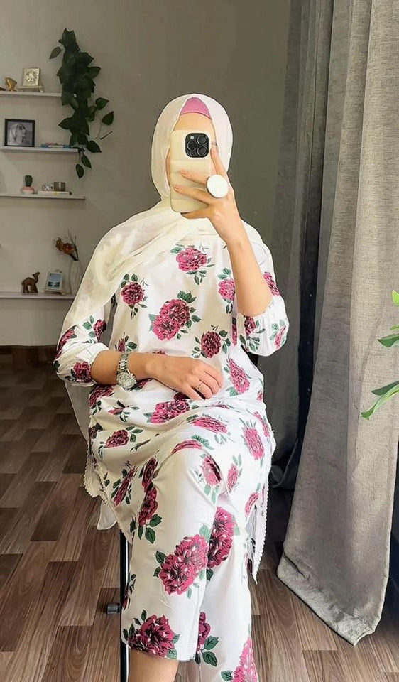 2 Pcs Women's Stitched Linen Embroidered Shirt & Trouser