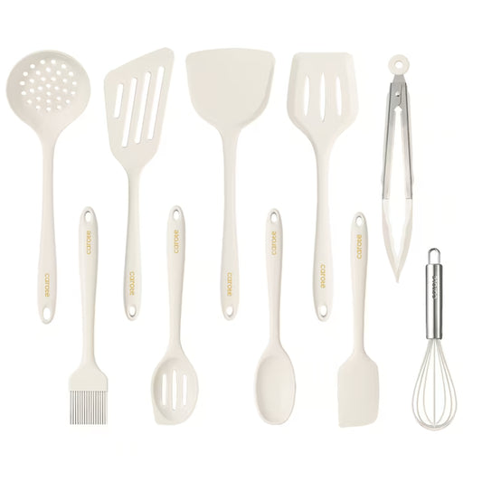Carote 10Pcs Silicone Kitchen Cooking Utensils Set, Nonstick Cooking Utensil, Dishwasher Safe, White