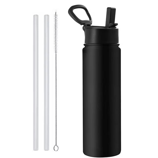 ZIQIAN 24oz Sports Thermos Bottle, Double Insulated Metal Water Bottle with Straw Lid And Flip Lid! Hot/Cold Vacuum Insulated Stainless Steel Bottle. BPA-Free Leakproof Water Bottles - With Straw